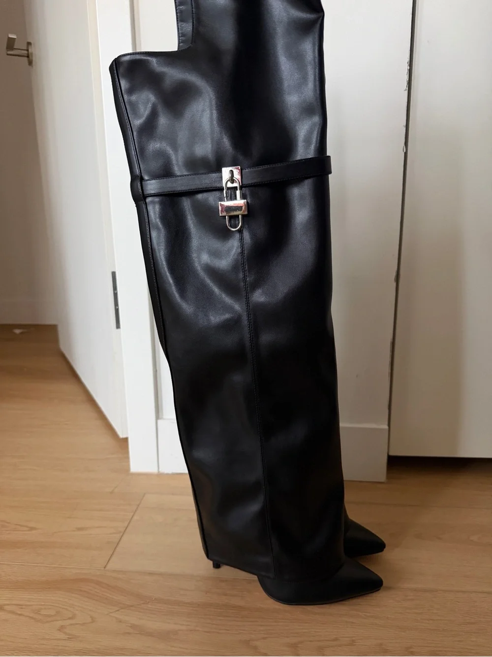 Classic Black Over-the-Knee Stiletto Boots with Silver Hardware
